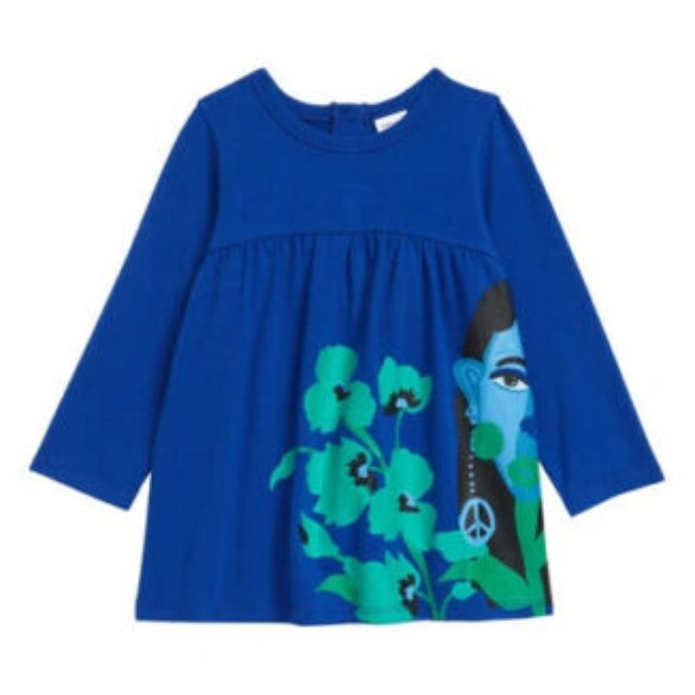 Nordstrom by Cristina Martinez Babies Dress in Blue Surf Peace Poppies 9M NWT